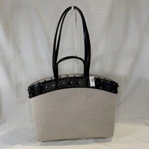 GAP, Studded East-West Canvas Tote Bag, Black Vegan Leather Trim, NWT